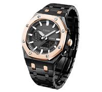SCHIK 5rd For GA2100 GA2110 Mod Kits, Metal Watch Band Strap Bezel, Watch Modding Replacement Accessories Set Rose Gold Buckle(Black steel belt)