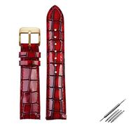 SCHIK Crocodile texture Calfskin Leather Watch Strap18mm 20mm 22mm Watchband For Men women Watch band Solid Buckle (Color : Red gold, Size : 20mm)