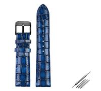 SCHIK Crocodile texture Calfskin Leather Watch Strap18mm 20mm 22mm Watchband For Men women Watch band Solid Buckle(Blue black,18mm)