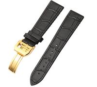 SCHIK For IWC Bertofino Pilot Mark 20mm 22mm Watchband Alligator Genuine Leather Silicone Rubber Sole Watch Strap(Black-gold,22mm)