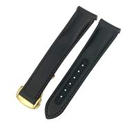 SCHIK For Omega Seamaster 300 Speedmaster AT150 Planet Ocean Smooth Cowhide Watch Strap 19mm 20mm 21mm Genuine Leather Watchband(Black gold round,21mm)