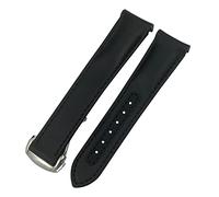 SCHIK For Omega Seamaster 300 Speedmaster AT150 Planet Ocean Smooth Cowhide Watch Strap 19mm 20mm 21mm Genuine Leather Watchband(Black silver round,21mm)