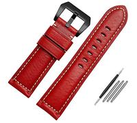 SCHIK Leather Watch Band For Men, Suitable For Panerai Seiko Citizen Jeep Italian Leather Watch Chain 22mm 24mm 26mm WatchBands(Red black,22mm)