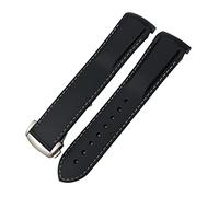 SCHIK Rubber Silicone Watchband 19mm 20mm 21mm 22mm,For Longines Hydroconques Conquest VHP Waterproof Sport Watch Strap(Black white,22mm)