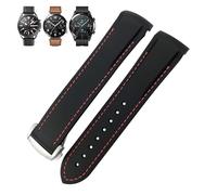 SCHIK Rubber Watchband 22mm 20mm Curved End Silicone Strap Fit for Omega x watch Seamaster Speedmaster AT150 De Ville Seiko Fabric Watch Strap(Black red silver,22mm)