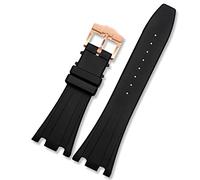 SCHIK Silicone Watchband For AP Wrist Watch 28mm Waterproof Rubber Watch Straps With Folding Buckle Black Bands(Buckle rose gold)