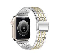 SCHIK Stainless Steel Strap For Apple Watch Band Ultra 2 49mm 44mm 45mm 41mm 42mm 40mm S10 46mm 42mm Metal Bracelet For Iwatch Series 10 9 8 7 6 SE 5 4 Watchbands(Silver gold,38/40/41mm)