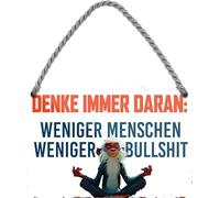 schilderkreis24 Tin Sign 18 x 12 cm with Cord and Suction Cup - Saying Always Think Less People Less Bullshit - Funny Decoration Gift Idea