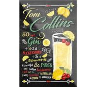 schilderkreis24 Tom Collins Cocktail Recipe Magnet Alcohol Spirits Decorative Fridge Magnet Humour Gift Idea Birthday Christmas 9 x 6 cm