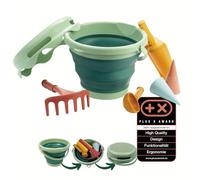 Schildkröt® 7-in-1 Sand Toy Set, Organic Quality, Innovative, Compact and Space-Saving, 3 Liter Collapsible Bucket with 6 Sand Toys, 970246