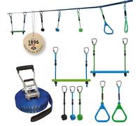Schildkröt® Jungle Line Climbing Course Set with 7 Durable Obstacles | Outdoor Ninja Warrior Rings, Ropes & Rung Play | 11 Metres Long | Storage Bag & Instructions Included