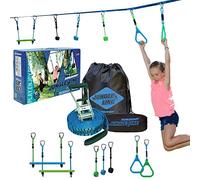 Schildkröt® Jungle Line Climbing Course Set with 7 Durable Obstacles | Outdoor Ninja Warrior Rings, Ropes & Rung Play | 11 Metres Long | Storage Bag & Instructions Included