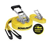 Schildkröt® Slackline Kit 15m Long, Slack Line with teaching line for Beginners, Circus Skills Equipment for All Ages, Outdoor Slackline Tightrope, Easy Setup, Outdoor Play Equipment