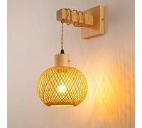 Schindora Bamboo Boho Wall Lights,Vintage Nylon Rope Wood Lantern Wall Lights for Living Room E27 Wall Lamp Shade,Hand-Woven Wall Light for Bedroom Hallway Cafe Bar (Without Bulb)