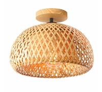 Schindora Bamboo Ceiling Light,Rattan Semi Flush Mount Ceiling Light Fixture,Handmade Boho Rattan Light Fixtures,Farmhouse Light Fixtures for Bedroom Nursery Hallway Corridor Passway