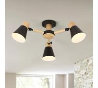 Schindora Black Ceiling Lights 3-Lights,Wood and Iron Chandeliers Ceiling Light Ø55Cm Adjustable Light Arms Lamp E27 Modern Ceiling Lights Living Room for Kitchen Bedroom