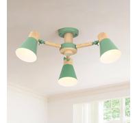 Schindora Green Ceiling Lights 3-Lights,Wood and Iron Chandeliers Ceiling Light Ø55Cm Adjustable Light Arms Lamp E27 Modern Ceiling Lights Living Room for Kitchen Bedroom
