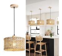 Schindora Hand-Woven Light Shade Rattan,30Cm 1-Light Natural Lamp Shade Lighting Fixture Boho E27 Lampshades for Ceiling Lights for Bedroom Kitchen Island Living Dining Room