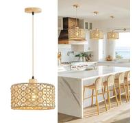 Schindora Hand-Woven Light Shade Rattan,30Cm Boho 1-Light Natural Lamp Shade Hanging E27 Lampshades Farmhouse Light Fittings Ceilings for Bedroom Kitchen Island Living Dining Room