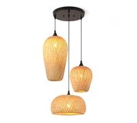 Schindora Lamp Shade Bamboo 3-Light Lampshades for Ceiling Lights Boho Vintage Lamps E27 Hand Woven Pendant Light for Kitchen Bedroom Living Dining Room Restaurant