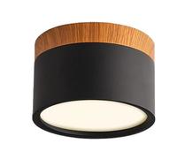 Schindora LED Ceiling Light,Surface-Mounted Wood Decor Spotlight,Mini Round Black Ceiling lamp,Warm White 3000K,12W.