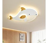 Schindora LED Ceiling Lights Kids,Dolphin Shape Lamp for Bed White and Wood Grain,Dimmable with Control,28W Chandelier for Bedroom Chandelier Room Kitchen Office,50 * 34Cm