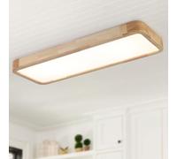 Schindora LED Ceiling Lights Wood,100 * 30Cm Modern Ceiling Lights Living Room Flush Mount 40W Bedroom Lamp,Dimmable with Control,Square Kitchen Large Lights Ceiling for Office