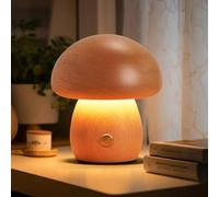 Schindora Small Bedside Lamps,Wood Mushroom LED Night Light Kids USB Charge Lamp,3W Stepless Dimming,Modern Cute Baby Night Light for Bed Bedroom Children Gift