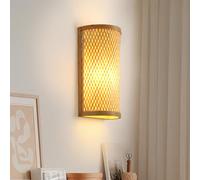 Schindora Wall Lights Bamboo Wood,Boho Lamp Wall Lights for Living Room Vintage Rustic Decor E27 Hand Woven Wall Light for House Bedroom Bedside