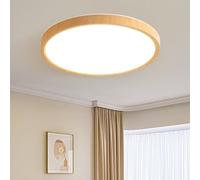 Schindora Wood Grain LED Ceiling Lights Flush Mount,Ultra-Thin Modern Ceiling Light,24W 3000K/4000K/6000K Selectable,Round Ceiling Lighting for Living Room Kitchen Lounge Hallway Home