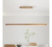 Schindora Wood LED Pendant Light Dimmable,115Cm Natural Kitchen Island Lights with Remote Control,Height Adjustable,36W Hanging Lights Modern Dining Table Light for Living Room Bedroom Restaurant