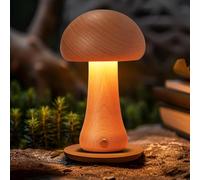 Schindora Wood Mushroom Bedside Lamps,USB LED Night Light Kids Charge Lamp,3W Stepless Dimming,Modern Cute Baby Night Light for Bed Bedroom Children Gift