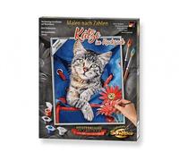 Schipper 609240842 Paint by Numbers - Cat in Backpack Painting for Adults, Includes Brush and Acrylic Paints, 24 x 30 cm