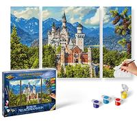 Schipper 609260837 Painting by Numbers - Neuschwanstein Castle - Painting Pictures for Adults Including Brush and Acrylic Paints Triptych 50 x 80 cm