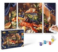 Schipper 609260864 Painting by Numbers - Still Life - Painting Pictures for Adults Including Brush and Acrylic Paints Triptych 50 x 80 cm
