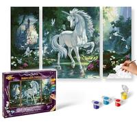 Schipper 609260866 Painting by Numbers - Unicorn in Enchanted Forest - Painting Pictures for Adults Including Brush and Acrylic Paints Triptych 50 x 80 cm