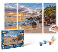 Schipper 609260906 Painting by Numbers - Evening Mood in Paradise - Painting Pictures for Adults, Includes Brush and Acrylic Paints, Triptych, 50 x 80 cm