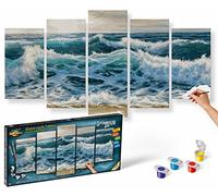 Schipper 609450865 Paint by Numbers - Storm Sea - Painting Pictures for Adults - Includes Brush and Acrylic Paints - 5 Pictures - Master Class Polyptych - Professional Edition - 132 x 72 cm