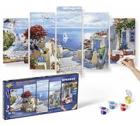 Schipper Mykonos 609450797 Painting by Numbers for Adults, Includes Brush and Acrylic Paints, 5 Pictures, Master Class Polyptych Professional Edition, 132 x 72 cm