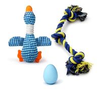 SCHITEC Dog Toys, Plush Rope & Rubber Teething Ball for Medium & Large Dogs | Beef-Flavor Rubber Egg For Fetch, Soft Squeaky Plush To Ease Anxiety, Knotted Cotton Rope For Tug Play