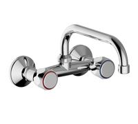 Schläfer 3431411 | Wall-Mounted Kitchen Faucet for Sink, Laundry Sink and Wall-Mounted Bathroom Sink with 2 Knobs, Universal U-Shaped Swivel Barrel x 180mm, Economy Aerator. Chromium