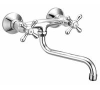 Schläfer 3460110 | Wall-Mounted Faucet for Kitchen Sink, Laundry Sink and Bathroom Sink, with Antique Style Knobs and Universal S-Shaped Swivel Barrel 200mm, Chrome Finish