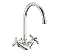 Schläfer 3460409 | Kitchen Sink Mixer Tap with Swivel Spout, Vintage Kitchen Faucet with Metal Cross Handle, Victorian Style, Traditional Sink Tap Polished Chrome