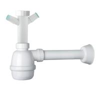 Schläfer 4395320 | Kitchen Sink Siphon, Space-Saving Universal Siphon for Sink and Washbasin 1" 1/2 - with 2 Nozzle for Dishwasher or Washing Machine, Drain Fitting Trap diam. 40mm, Telescopic Height