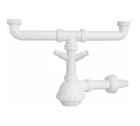Schläfer 4395322 | Universal Space Saving Flask Siphon for 1"1/2 Sinks with Double Dishwasher Connection, Outlet Diam. 40mm x L. 250 mm, Inspectable Drain, White.