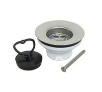 Schläfer 439801 | Universal Basket Drain diam. 80 mm - 1 1/2, Kitchen Sink Waste with with Stainless Steel Baske and Rigid Rubber Plug, Gasket Included, Sink Basket Strainer Waste.