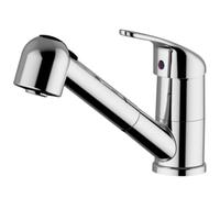Schläfer 5004014 | Brass Mixer with Pull-Out Hand Shower for Kitchen or Laundry, 360° Swivel Spout Single Lever Faucet for Sink or Sink with 2-Jet Hand Shower, Chrome