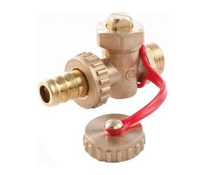 Schläfer 704411 | HS Drain Valve Ball Valve Male Thread 1/2" DN15, Pn16 with Hose Barb and Cap, Yellow Brass, Brass Fitting.