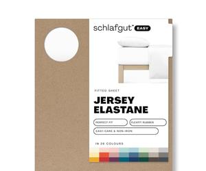schlafgut Easy Jersey Elastane Fitted Sheet 180x200 to 200x220, made of super soft cotton & 5% elastane, FlexFit rubber for a wrinkle-free fit, OEKO TEX certified, Full-White