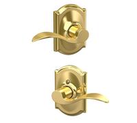 SCHLAGE Accent Lever with Camelot Trim Hall and Closet Lock in Bright Brass - F10 Acc 605 CAM